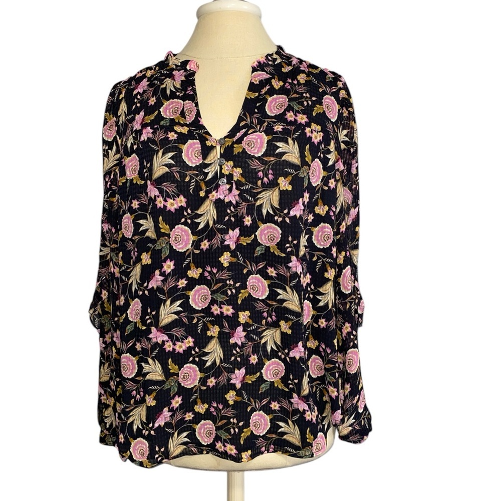 LOFT Pink Floral Ruffle Feminine Botanical Style Long-sleeve Blouse Medium - Picture 3 of 6